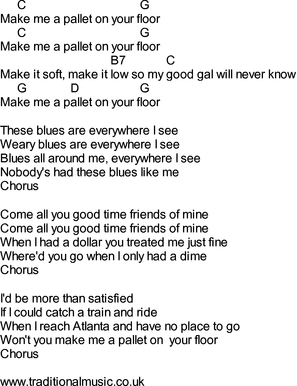 Bluegrass songs with chords - Pallet On Your Floor